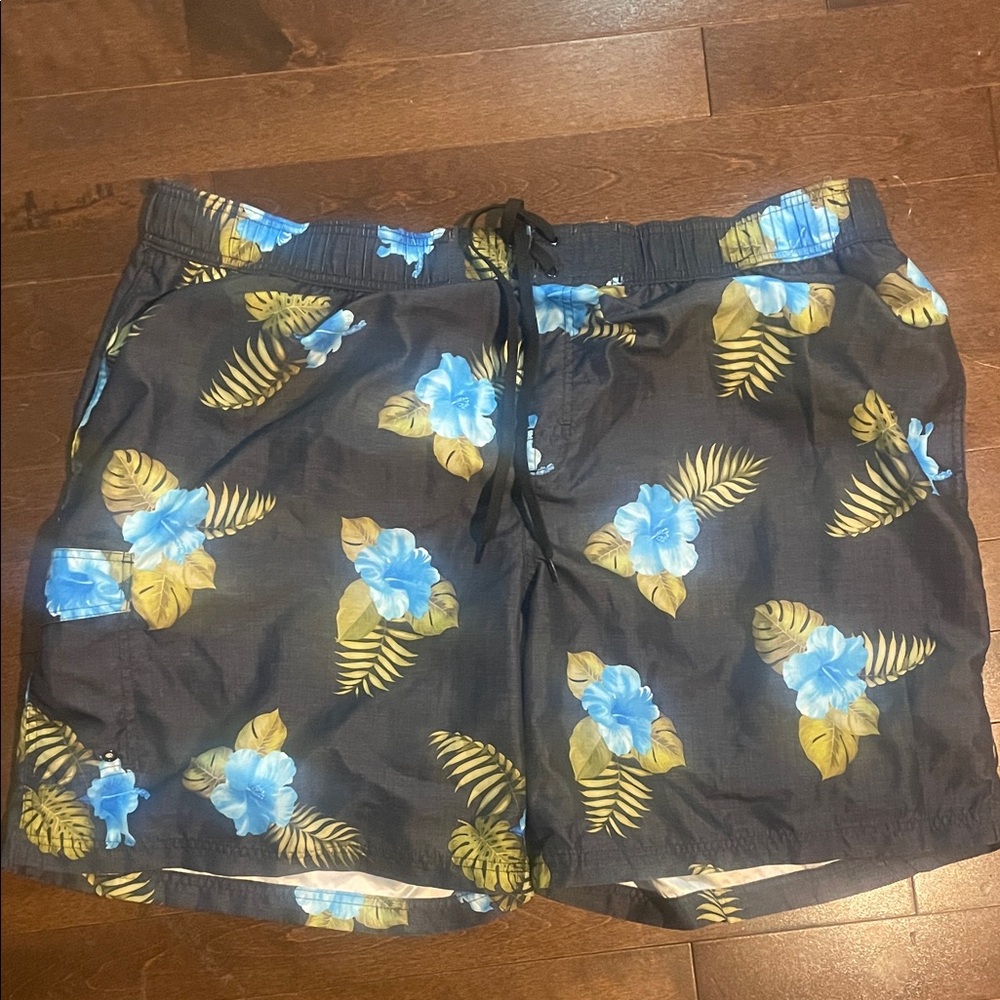 George Men's Swim Trunks - Black with Blue and Yellow Floral